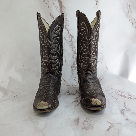 Vintage Cowboy Boots Mens 9.5 Brown Silverado Leather Western USA - Picture 2 of 11